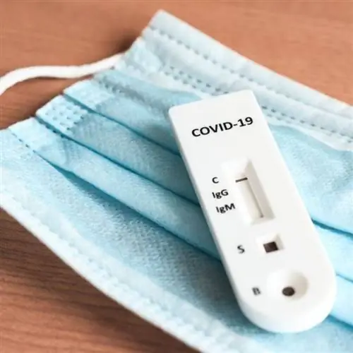 медицинская маска и тест на ковид на столе