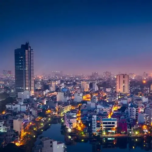 Вид с воздуха на Ханой ночью, Вьетнам