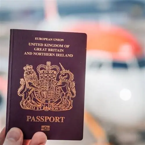 Рука держит британский паспорт