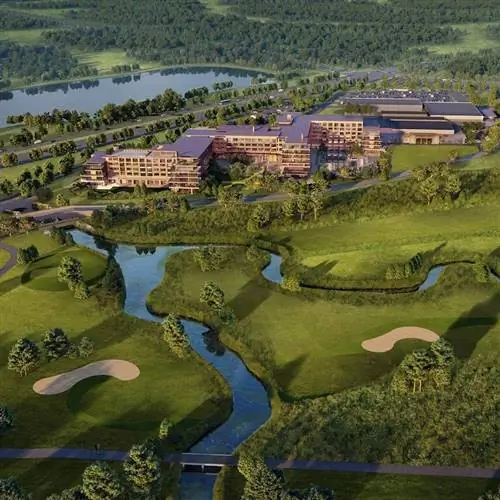 Аэрофотоснимок курорта Omni PGA Frisco в Техасе.