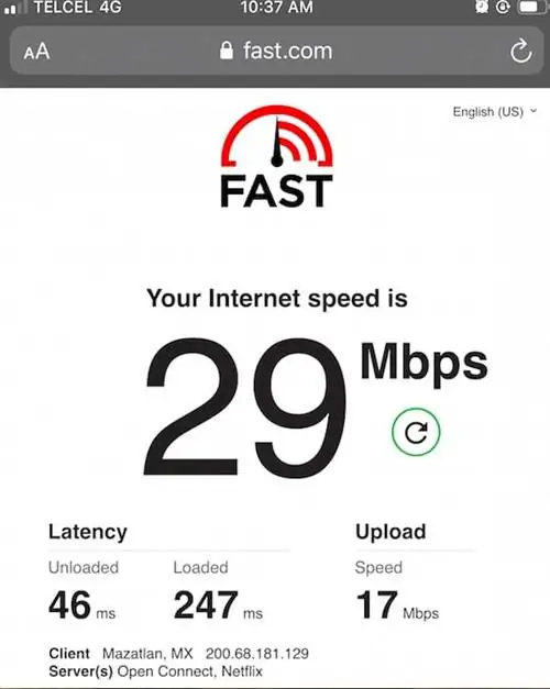 Тест скорости на Telcel Mexico