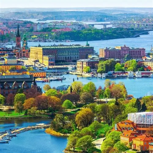 Вид с воздуха на Стокгольм, скандинавский город в Северной Европе, Швеция