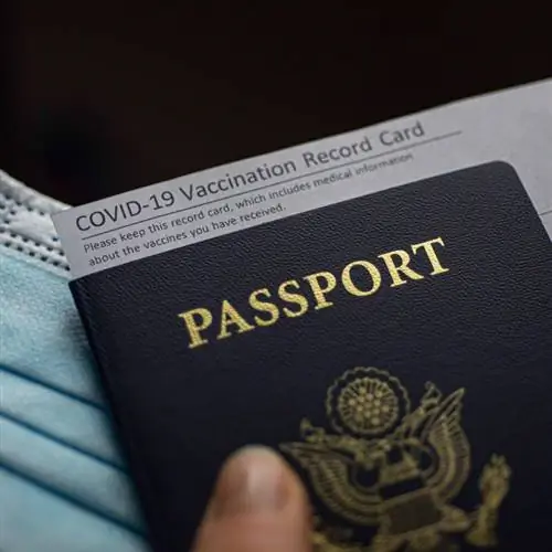 Американский путешественник с паспортом США и картой вакцинации