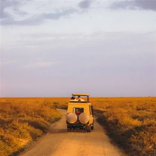 Автомобиль Safari 4x4, проезжающий по африканскому ландшафту Сахары, Танзания
