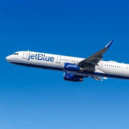 Самолет JetBlue Airbus A321 в аэропорту Нью-Йорка имени Джона Кеннеди в США.