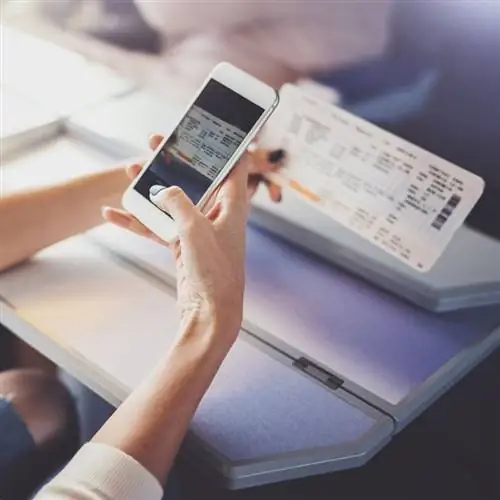 Путешественник на поезде фотографирует билет на поезд, сидя в поезде, концепция путешествия на поезде