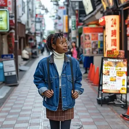 Портрет счастливой женщины на улице Токио