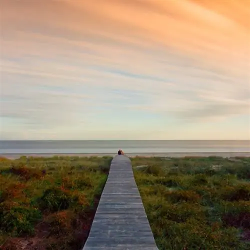 Вид на океан с деревянной дорожкой к океану. Хилтон-Хед, Южная Каролина.