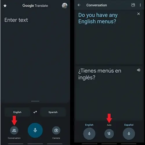 скриншот того, как использовать режим разговора в Google Translate