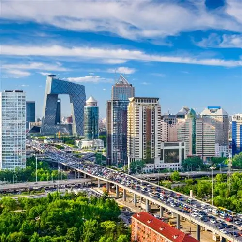 Пекин, Китай, городской пейзаж в центральном деловом районе.