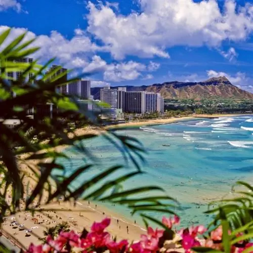 Оаху, Гавайи, вид на океан и пляж