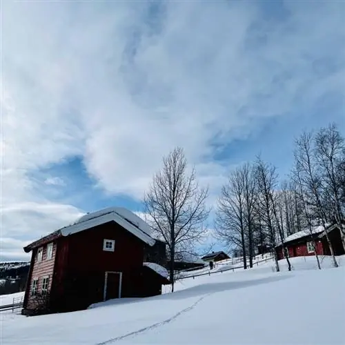 Снежная гора с хижиной.