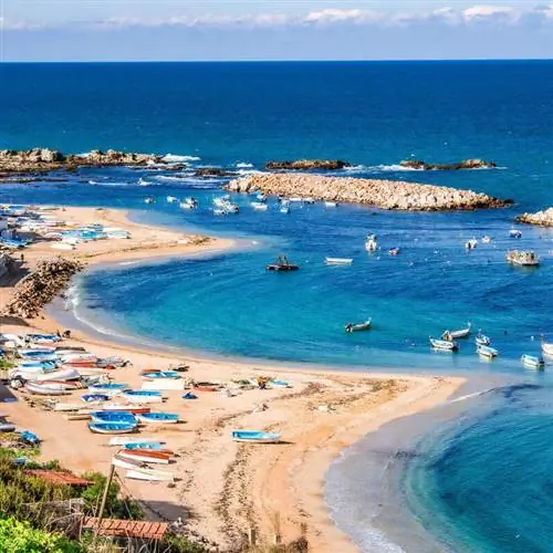 Вид с воздуха на пляж в Алжире, Северная Африка, на побережье Средиземного моря