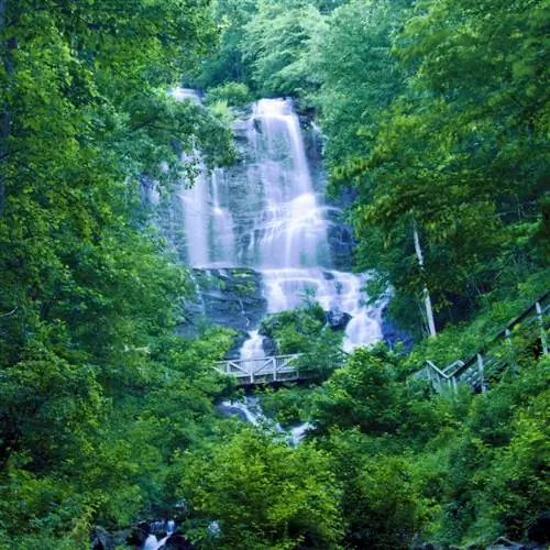 Амикалола-Крик, видны водопад и лестница в парках штата Джорджия.