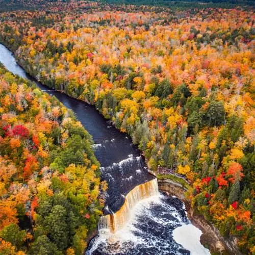 Осенняя листва в государственном парке Тахкваменон-Фолс, штат Мичиган