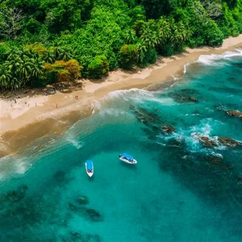 Вид с дрона на тропический остров с пышными джунглями в Коста-Рике, Исла-дель-Каньо