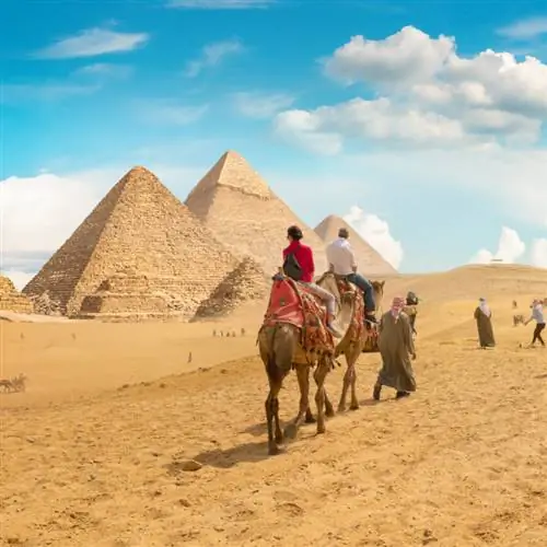 туристы на верблюдах в Египте