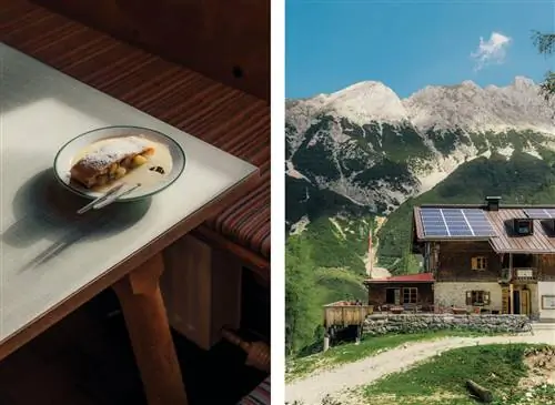 Слева направо: апфельштрудель, традиционный австрийский десерт; 106-летний Hallerangerhaus