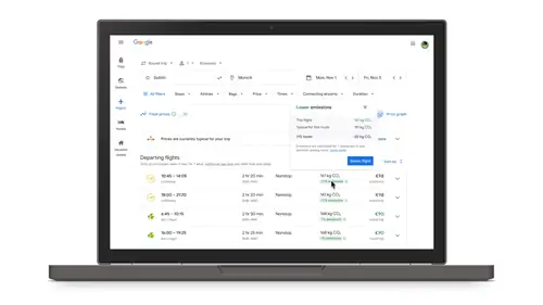 В Google Flights путешественники теперь могут планировать рейсы по цене, продолжительности и выбросам углерода.
