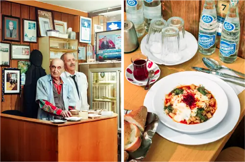 Слева: серверы в Озконак. Справа: манты Озконак с йогуртом.