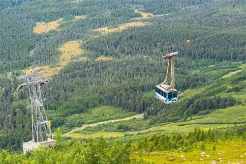 Воздушный трамвай на курорте Alyeska Resort доставляет лыжников, сноубордистов и посетителей на вершину горы.