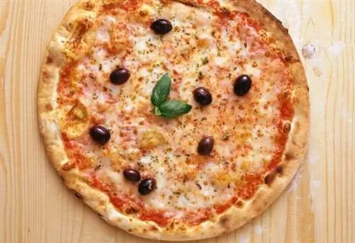 Пицца с маслинами, базиликом и орегано