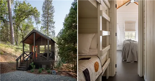 В каютах AutoCamp Yosemite есть кровать размера «queen-size», две двухъярусные кровати и раскладной диван.