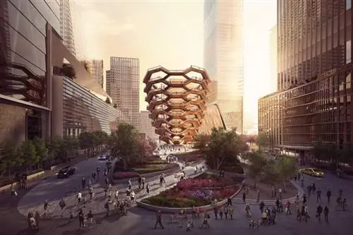 Вид на общественную площадь и сады в Hudson Yards