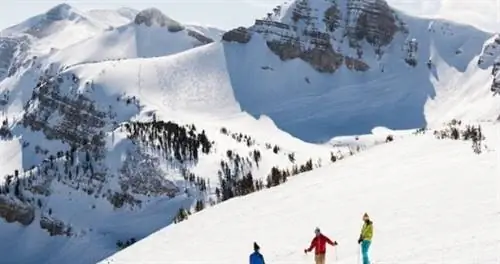 Несколько лыжников на заснеженном склоне горы