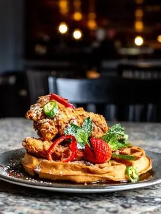 Курица и вафли в Lucille's в Хьюстоне