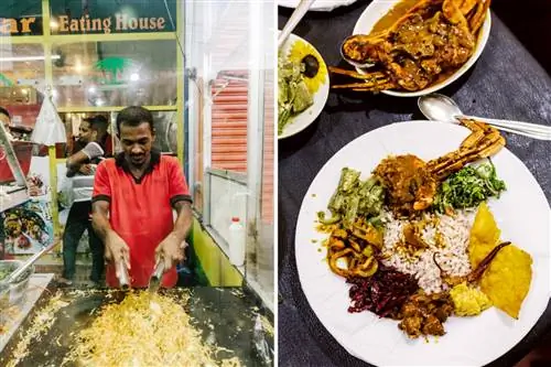 Слева направо: продавец коту; смешанная тарелка от Pettah Market
