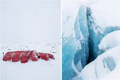 Палатки и трещины в ледовом лагере Greenland Camp