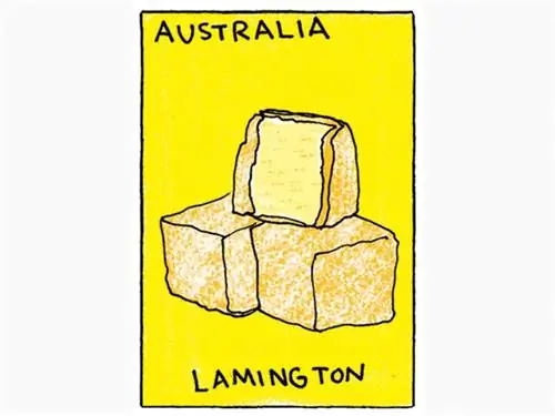 Австралийская выпечка «Ламингтон» представляет собой бисквит, обмоченный в шоколаде, а затем обваленный в кокосовой стружке.