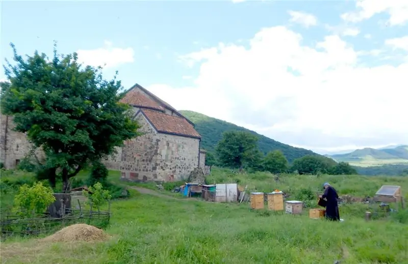 Монах ухаживает за медоносными пчелами рядом с монастырем Дманиси, в нескольких минутах ходьбы от одного из самых важных памятников палеоантропологии