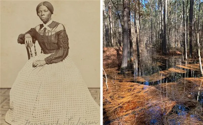 Табман, сфотографированный здесь в конце 1860-х годов (слева), хорошо знал эту землю и использовал эти знания, чтобы помочь десяткам людей выбраться из рабства через Восточный берег (справа)