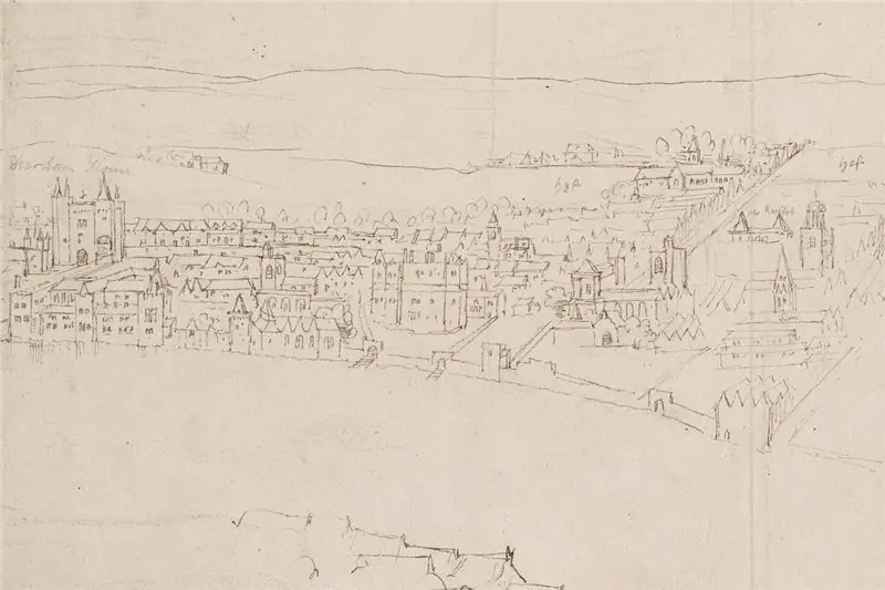 Фламандский художник Антонис ван ден Вейнгерде нарисовал этот вид на Стрэнд из Саутварка около 1543 года, но эксперты не уверены, какое здание представляет собой гостиницу епископа Честерского