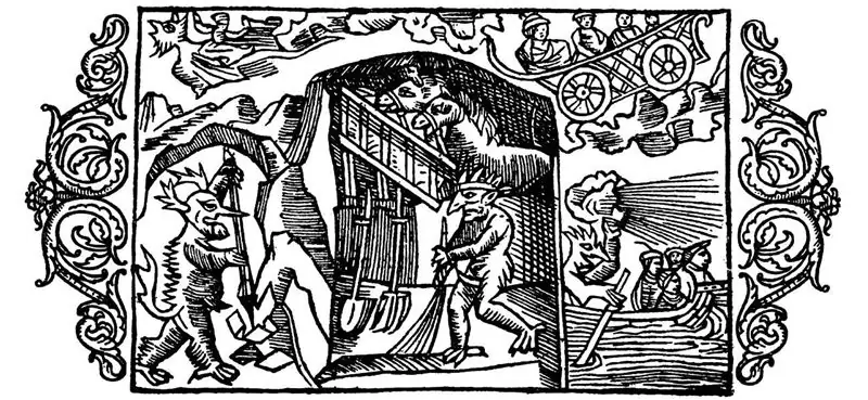 «Описание северных народов» Олауса Магнуса 1555 года включает раннее изображение духа фермерского дома. Он стоит в центре, подметая сарай