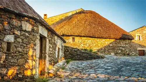 O, Cebreiro,, Испания., Исторический, Камень, Хижины, На, Закат
