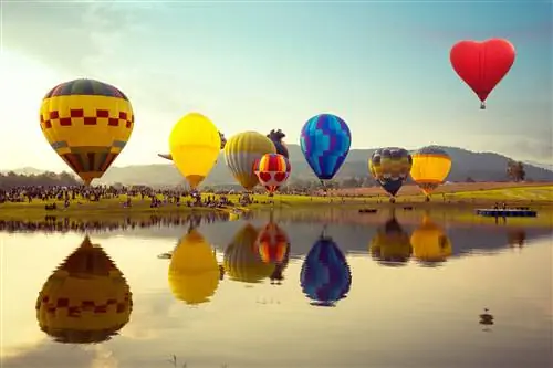 Фестиваль воздушных шаров, вид на пейзаж и закат.