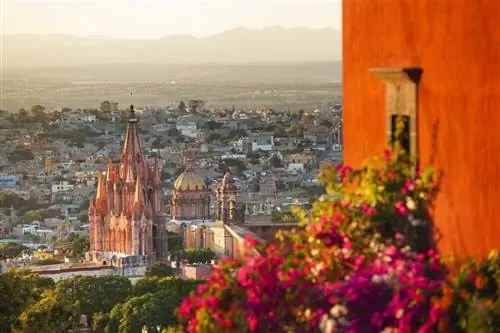Вид с воздуха на церковь Parroquia de San Miguel Arcangel в Сан-Мигель-де-Альенде