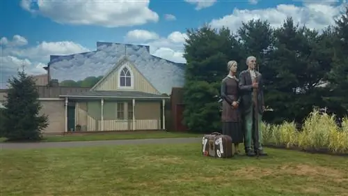 Американские готические фермеры в парке скульптур