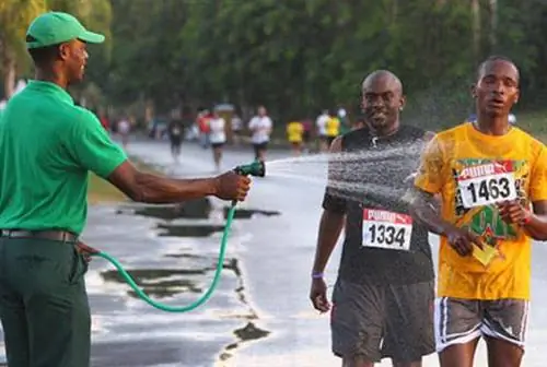 Бегуны остывают в жару прошлого года.