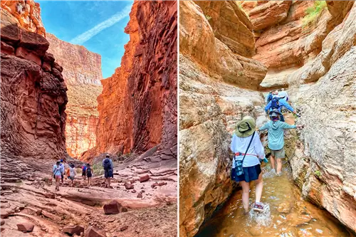 Путешественники исследуют боковые каньоны Гранд-Каньона.