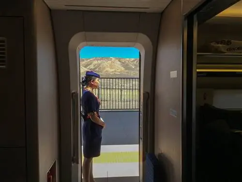 Скоростной поезд остановился для посадки в Турфане на Шелковом пути в провинции Синьцзян.