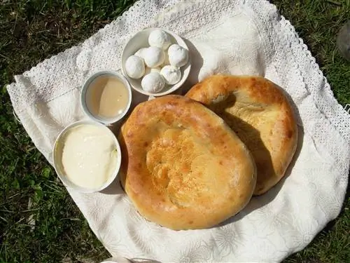 Полдник: без хлеба, зеленый чай, каймак (сливки) и курорт (сухие йогуртовые шарики).