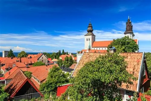 Вид на красные крыши Старого города Висбю.