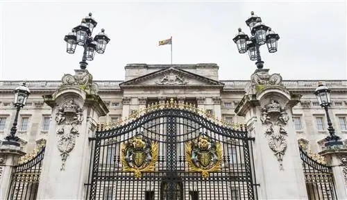 Закрытые черные ворота Букингемского дворца в Лондоне, Англия