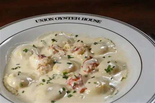 Крупный план тарелки равиоли с лобстером в Union Oyster House в Бостоне Крупный план тарелки равиоли с лобстером в Union Oyster House в Бостоне