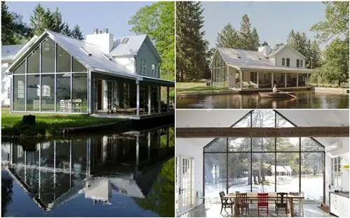 Стеклянный дом в сельской местности Нью-Йорка