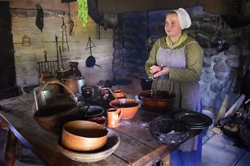 Сотрудник музея в старинном костюме рассказывает о жизни в 19 веке в Рочестере, штат Нью-Йорк.